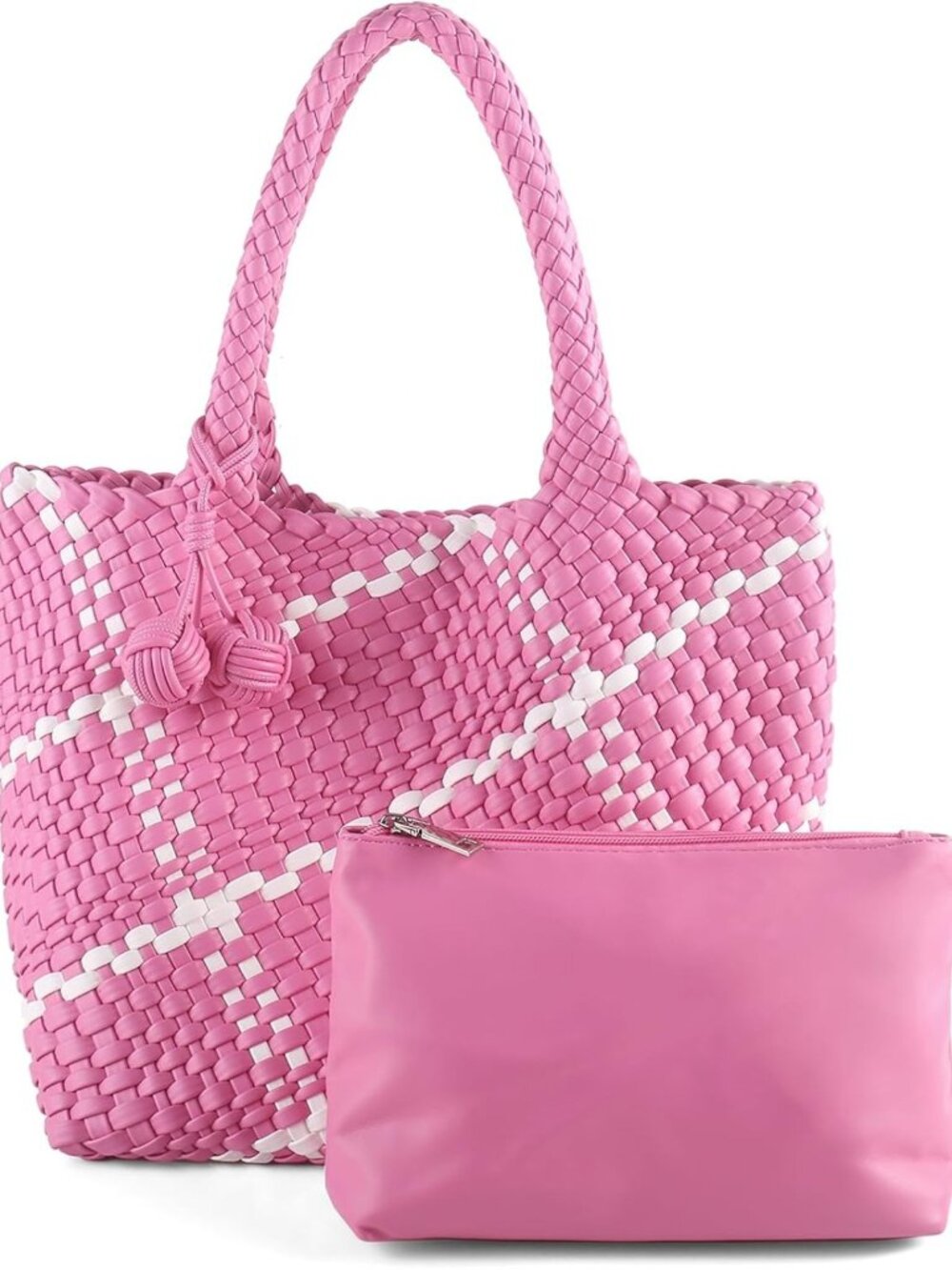 Women's Handwoven Vegan Leather Tote with Clutch, Designer Hobo